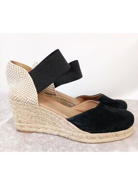 Paseart Spain Black Suede Espadrille Wedge Sandals Women 38 7 7.5